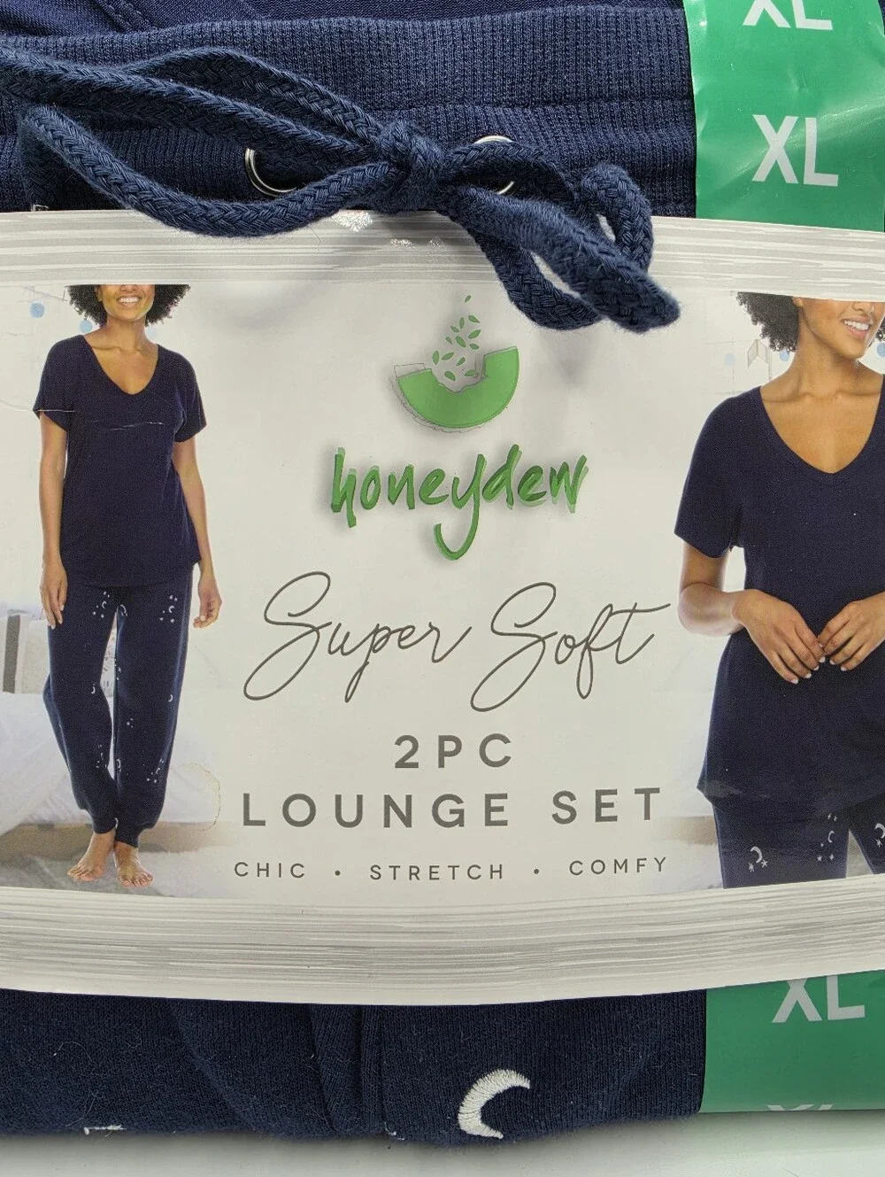 Honeydew Super Soft 2 Piece Embroidered Moon Lounge Pajama Set Navy Blue XL